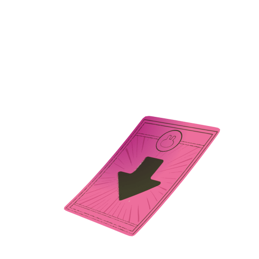 Red Cake card with down arrow